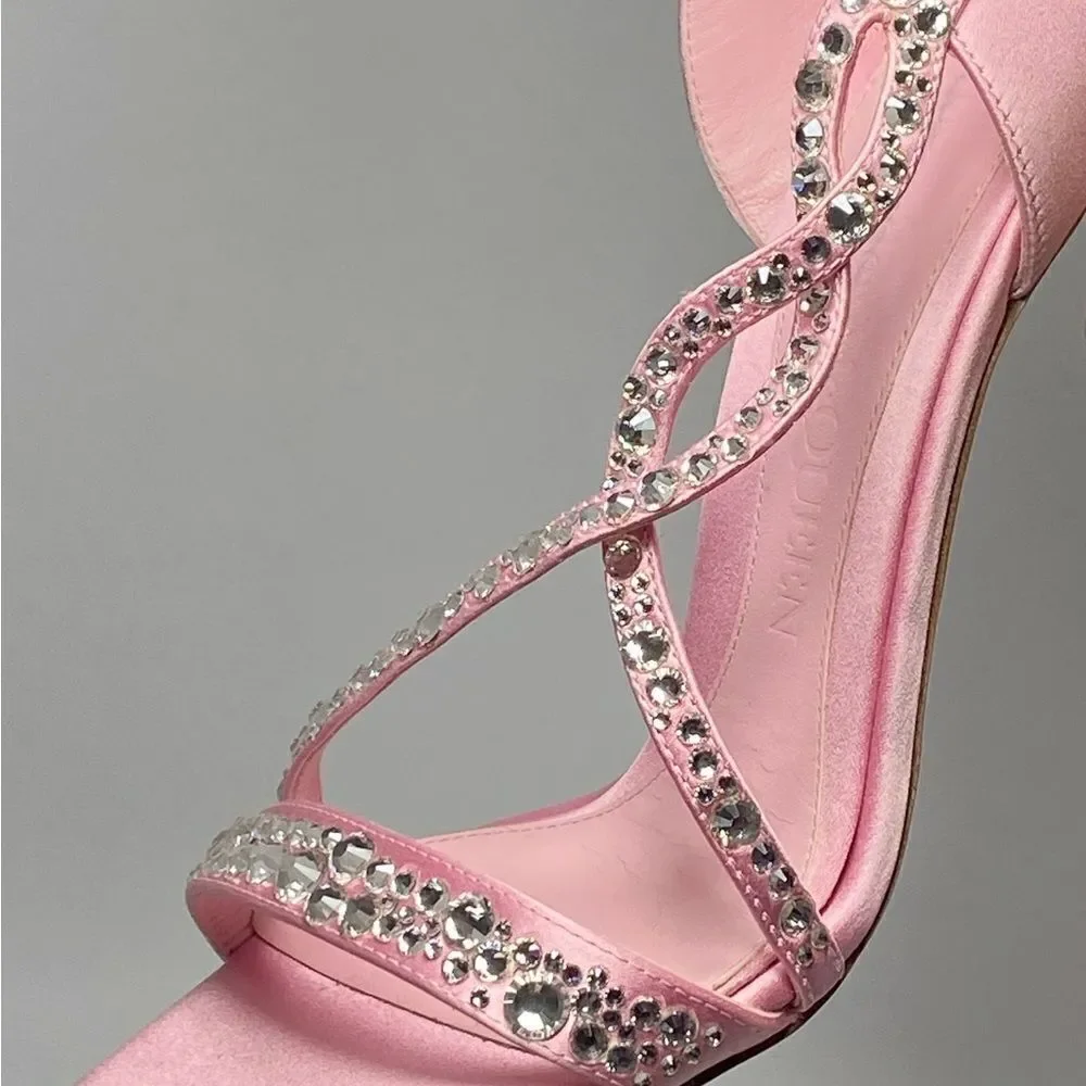 Alexander McQueen Crystal Satin Ankle-Cuff Cocktail Sandals size 36.5